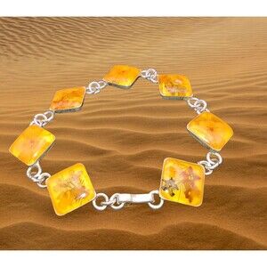 VINTAGE SILVER BRACELET with Dried Flowers Encased in Lucite 6 1/2" Hook Closure